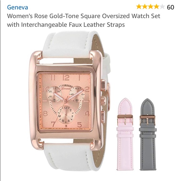 Geneva Accessories - EUC Rose Gold Square Oversized Watch Set, 3 straps